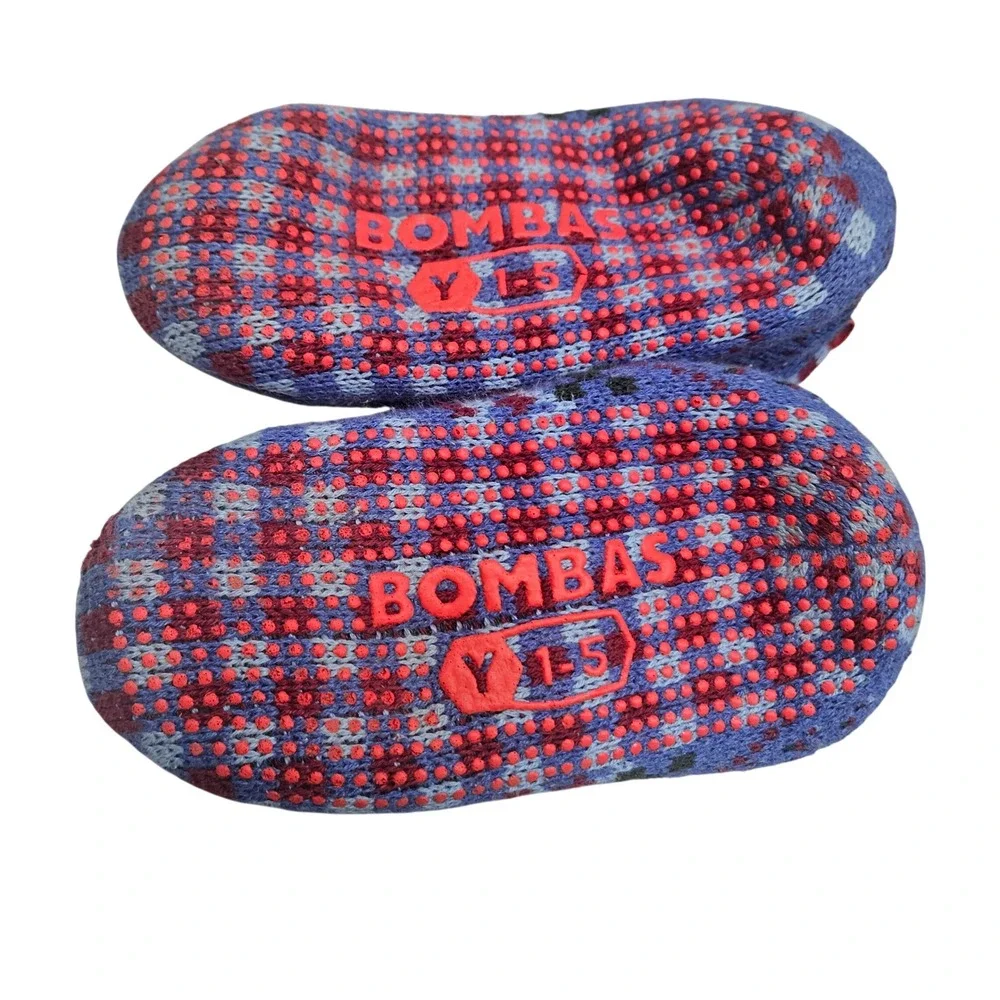 Bombas Gripper Slippers Youth 1-5 Blue Fair Isle Knit Non-Slip House‎ Shoes Cozy